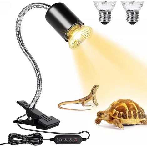 Lampada riscaldante per tartarughe con morsetto, lampada riscaldante da 50 W per terrari per rettili con 2 lampadine UVA/UVB, lampada riscaldante per tartarughe, lucertole e ragni