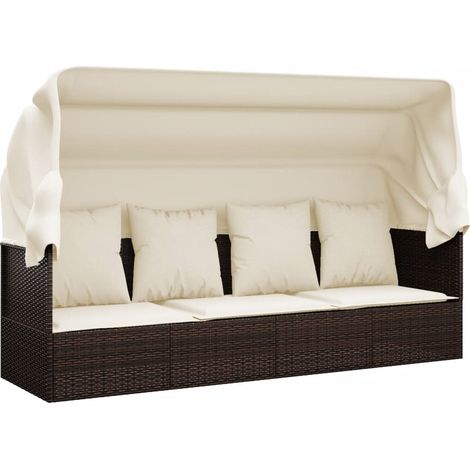 Maison Exclusive - Outdoor-Loungebett mit Dach und Kissen Braun P