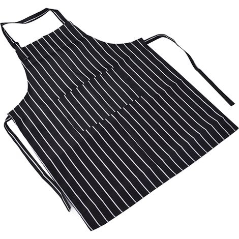 Tablier de Cuisine Imperméable Réglable pour Cuisiner avec 2 Poches pour Cuisine Restaurant Boulanger Noir et Blanc Rayé (1/5)
