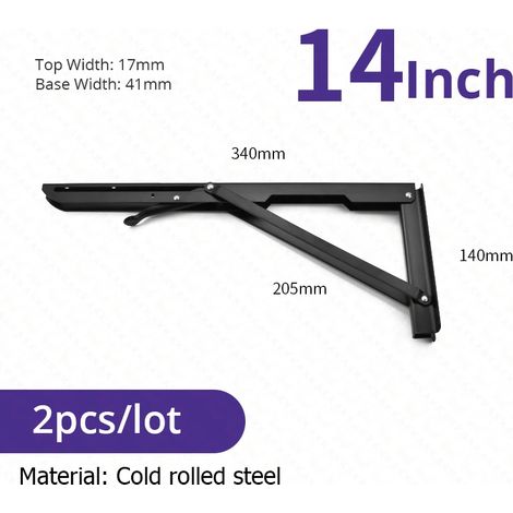 Supports d'étagère pliables (noirs, 35,5 cm) en 2 pièces, acier inoxydable, adaptés aux camping-cars, gain de place (1/5)