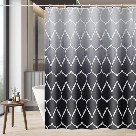 Rideau Douche Anti Moisissure, Rideau de Douche 180x180 cm, Poids Rideau Douche Tissu Polyester, Rideau Baignoire Imperméable, Lavable en Machine, avec 12 Crochets, Mélange de Gris Noir (1/5)