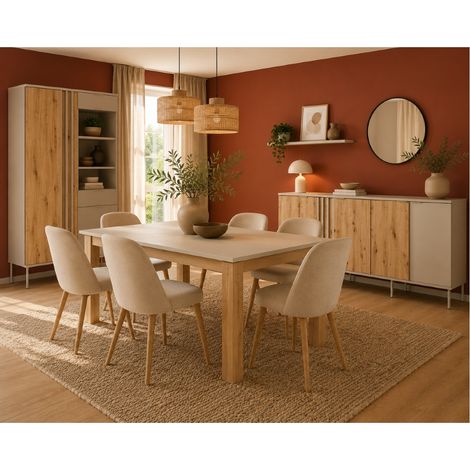 Salle à manger complète moderne beige et bois IRINA