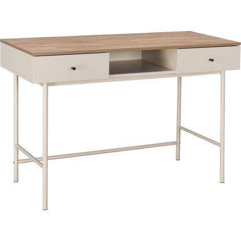Wood decor and iron desk with 2 drawers and 1 compartment beige 120x55x80 cm - William (1/5)