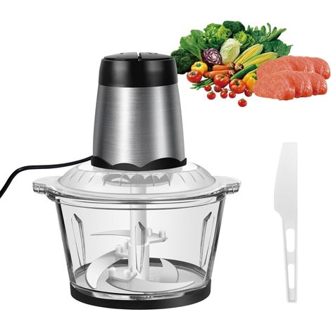 hachoir à viande électrique de 2 litres, mélangeur à 2 vitesses, équipé de 4 lames détachables, adapté aux fruits, légumes, viande et noix (1/5)