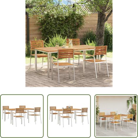 vidaXL Edelstahl Tisch -  Garten Essgruppe 5 pcs Braun Massivholz Akazie (1/5)