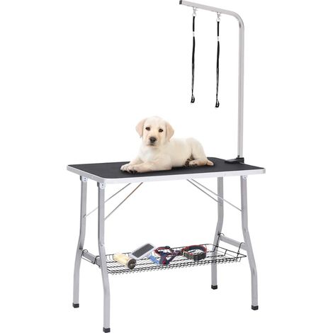vidaXL Mesa de aseo ajustable para perros con 2 lazos y cesta (1/5)