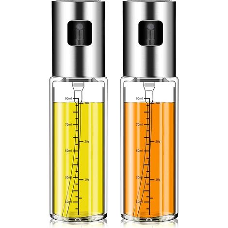 Oil Spray Bottle - 100 Ml Stainless Steel 304 Spray Head Glass Bottle With Scale Design - For Cooking Oil Air Fryer - 2 Pack (1/5)