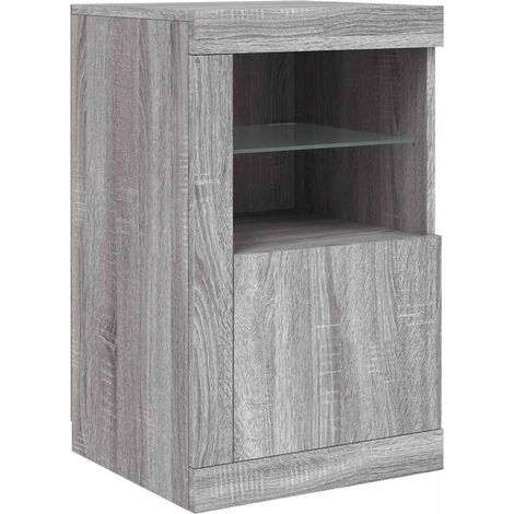 Armoire latérale et lumières LED sonoma gris bois d'ingénierie