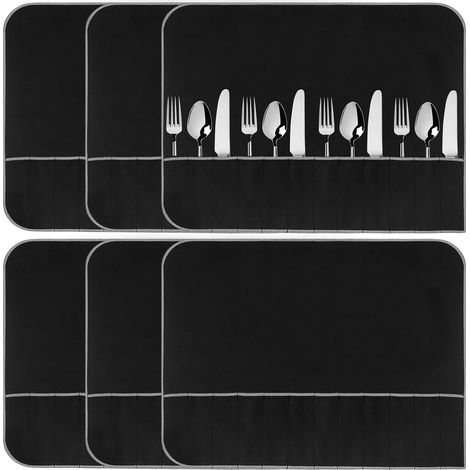 Lot de 6 pochetLot de 6 Pochettes de Protection Anti-ternissement pour Argent, Rouleau de Protection Noir avec Ruban Blanc, pour Ranger Les Couverts (1/5)