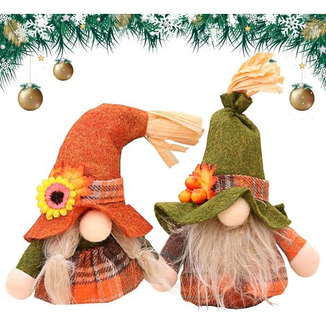 Ensemble de 2 gnomes d'automne en peluche sans visage, faits à la main