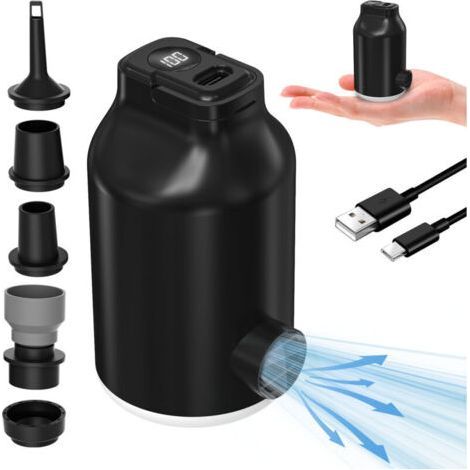 Pompe à Air Électrique pour Matelas Lits Gonflable, Sacs de Rangement Sous Vide – Mini Portable, Rechargeable, Gonflage & Dégonflage Rapide avec 5 Buses, Lumière LED, Arrêt Auto pour Bouées de piscine (1/3)