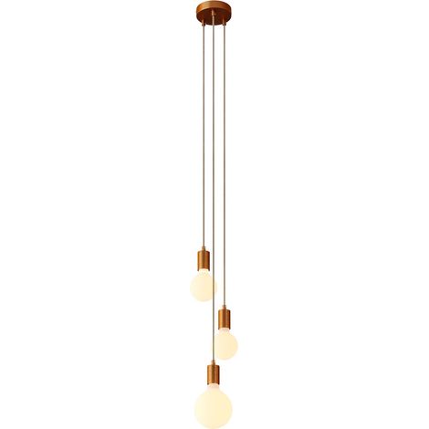Lampada a sospensione multipla a 3 cadute completa di cavo tessile e finiture in metallo  Montato - Senza lampadina - Rame satinato - Matter ON/OFF