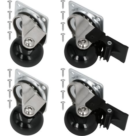 Juego de ruedas de goma para muebles: 2 con freno + 2 giratorias, color negro, 35 mm. (1/5)