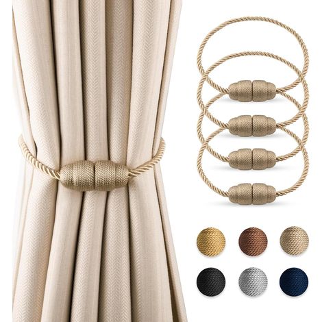 4 Pièces Embrasse pour Rideaux, Magnétique Attache Rideaux, Retenues de Draperie de 47 cm, Cordes à Rideaux pour Maison Bureau - Beige (1/5)