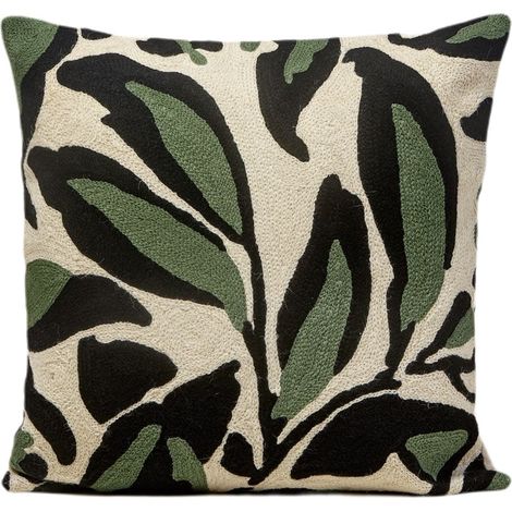 Housse de coussin en Coton brodé de point de chaînette en fil de laine PHEODORA (1/4)
