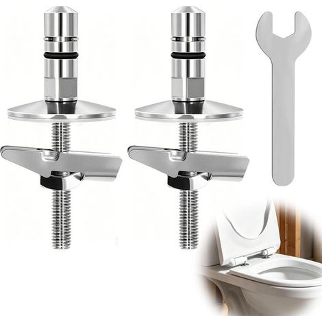 2-teiliges WC-Sitz-Befestigungsset M6 x 71,5 mm, universelle Edelstahlscharniere, einfache Montage, Komplettset (1/5)