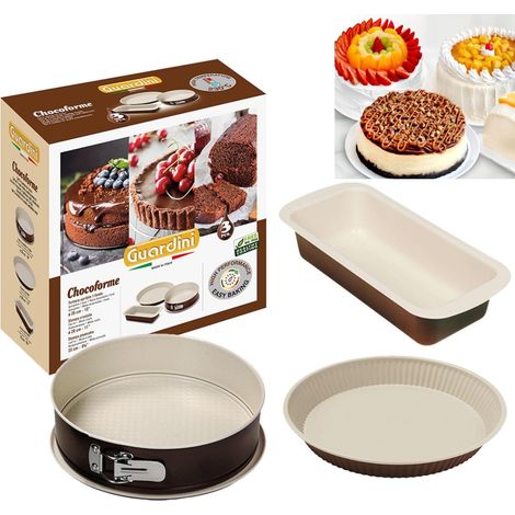 Guardini Scatola Regalo-Chocoforme: Tortiera apribile 26cm+Crostata 28cm+Plumcake 25, Acciaio con rivestimento antiaderente, Colore beige-cioccolato (1/4)