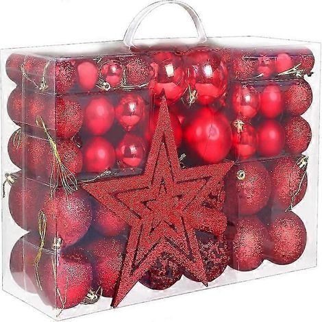 101 boules de Noël rouges décoratives pour sapin, incassables. (1/5)