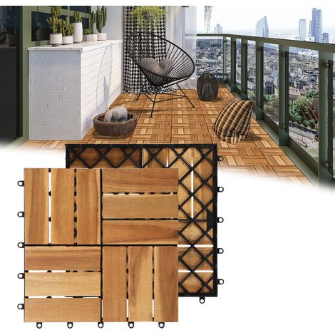 SWANEW 11 Pezzi Piastrelle in Legno Massiccio di Acacia 30x30cm. Piastrelle da Esterno e Interno per Patio Balcone Giardino (1/5)