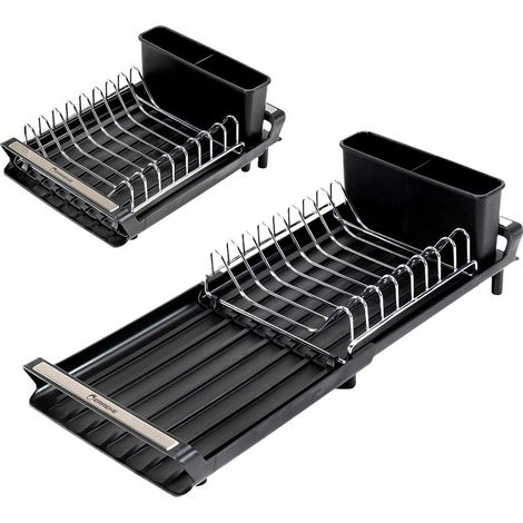 Escurridor de platos extensible para cocina, escurridor con boquilla para fregadero, soporte para cubiertos, escurridor de plástico plegable, 28x20 cm, negro. (1/5)