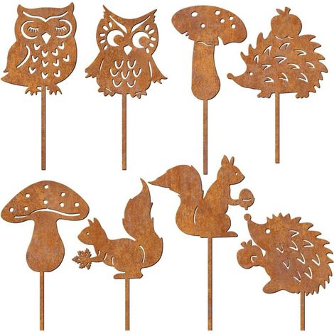 Lot de 8 piquets de jardin en métal rouillé,Décoration d'automne,Décoration de jardin pour pots de fleurs,balcon,cour, clôture (1/5)