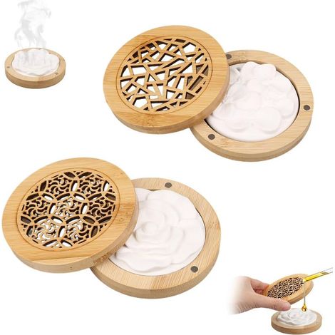 Diffuseur D'Huiles Essentielles en Bois, 2 Pièces Diffuseur Parfum avec Pierre Diffusion Huile Essentielle Voiture D'aromathérapie Boîte D'arômes pour Salon Salle Bain Bureau Armoire Chaussure (1/5)