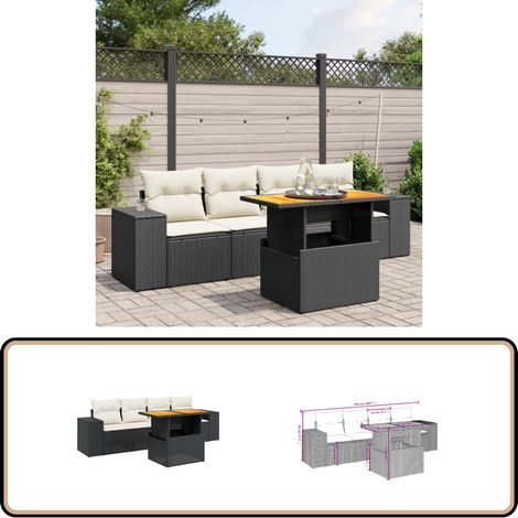 5-tlg. Garten-Sofagarnitur mit Kissen Schwarz Poly Rattan - Gartensortiment - Gartenmöbelset - PE-Rattan Möbel - Outdoor Lounge Set - Balkonmöbel