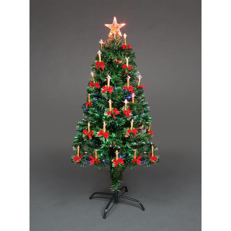 5ft Pre Lit LED Fibre Optic Christmas Tree PreLit Xmas Decoration with Candle & Bow (1/5)