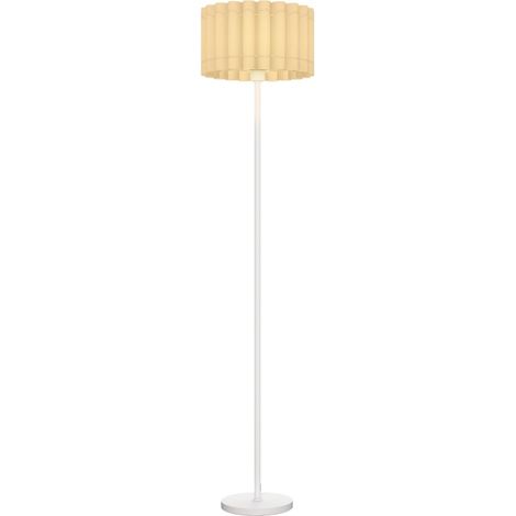 Lampadaire avec douille E27, abat-jour ondulé, interrupteur au pied, blanc (1/5)