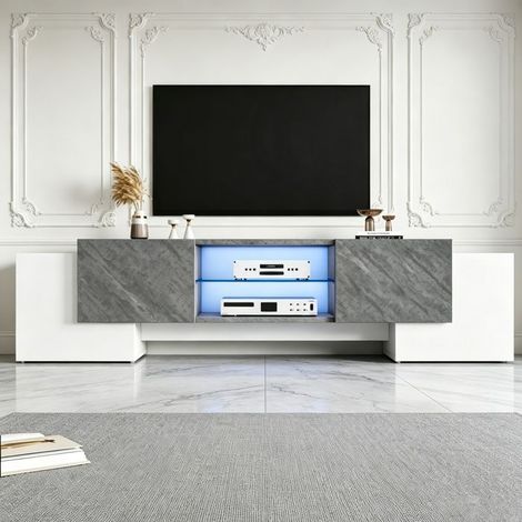 Meuble TV led blanc 180 cm - Meuble télévision - avec portes et étagères - Meuble de salon moderne (1/5)