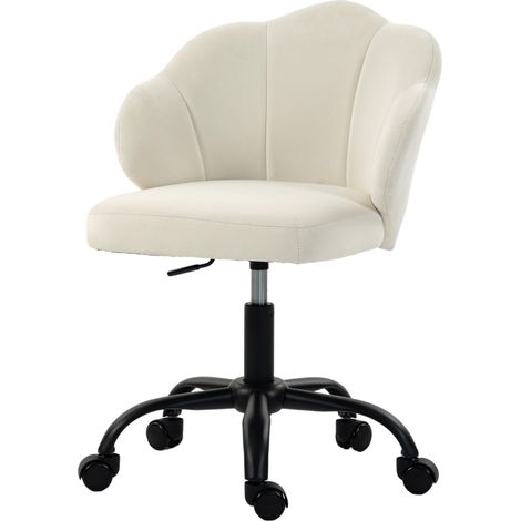 Chaise Bureau en Velours, Chaise Coiffeuse avec Dossier en Pétale, Hauteur Réglable, Fonction Bascule, Crème (1/5)