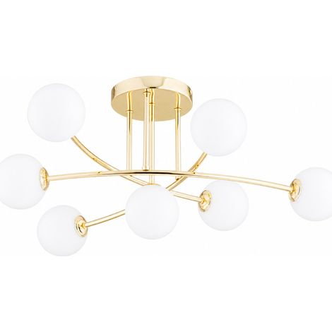 Plafonnier décoratif 7 lumières G9 métal doré et boules en verre blanches LAVINIA Alfa (1/2)