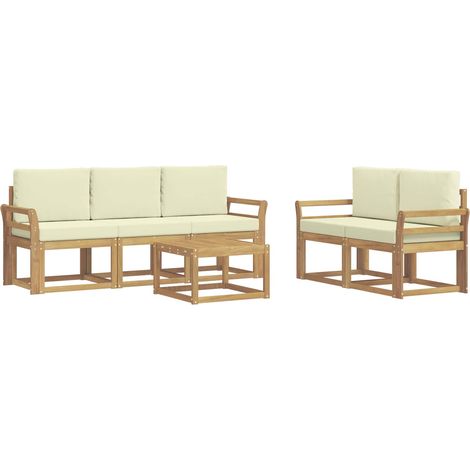 Set di divani da esterno 6 pz 5-Posti Bianco e Crema vidaXL (1/5)