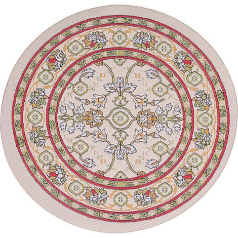 Tapis rond miniature 6,2 pouces pour maison de poupée, décoration vintage tissée fleur C01 (1/5)