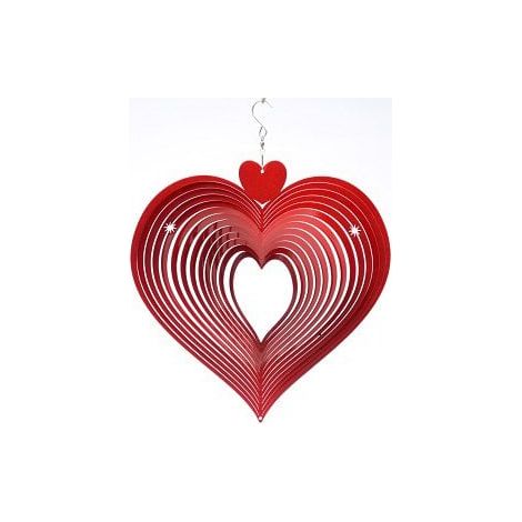 Suspension Éolienne Rotative Cœur en Acier Inoxydable Rouge Ø 15 cm pour Jardin et Intérieur - PANGIVO
