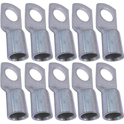 Lot de 10 cosses électriques à œillet tubulaire - Œillet - 8 mm - Non isolées - Pour conducteur de 25 mm - Connecteur de fil électrique - Fixation par serrage - Couleur argent (1/3)