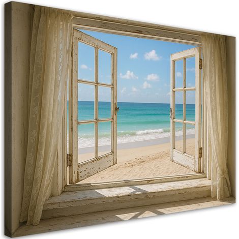 Wandbild Fensterblick auf Shabby Chic Strand 60x40 cm (1/5)