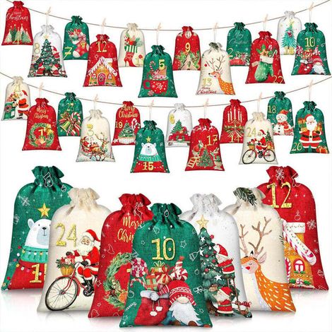 Calendrier de l'Avent Vide Réutilisable en Tissu avec 24 Pochettes  DIY pour Décoration et Cadeaux de Noël (1/4)
