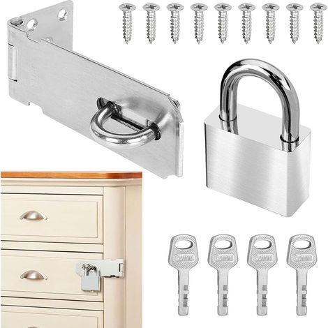 Kit de moraillon de cadenas avec cadenas et vis, loquet de sécurité pour chambre, jardin, abri de jardin, garage, porte d'armoire (argenté) (1/5)