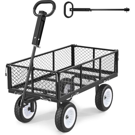 VEVOR Carrello Portaoggetti da Giardino Carico max 408,2 kg Carrello da Trasporto per Legna Terra Detriti Lati Rimovibili Pneumatici Antiforatura in PU, Carretto Compatibile con Trattore ATV, Nero