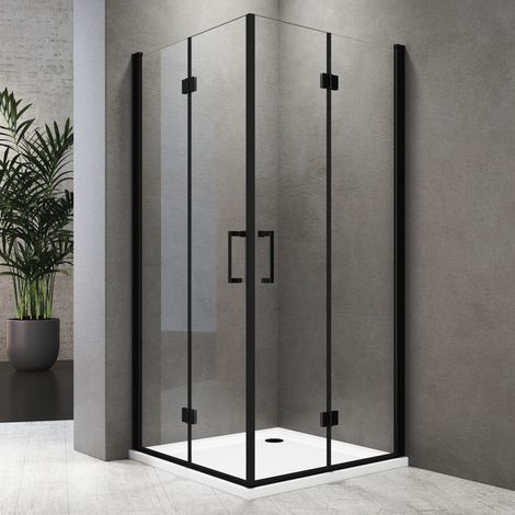 WDWRITTI Schwarzer Duschkabine 80x100 cm Falttür, Duschkabine 100x80cm Eckeinstieg Drehfalttür Dusche Duschabtrennung mit 6mm NANO ESG Sicherheitsglas Glas Duschwand Höhe: 195cm