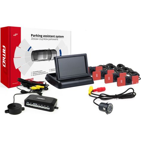 Kit de capteurs de stationnement TFT02 4,3" avec caméra HD-308-LED et 4 capteurs internes noirs