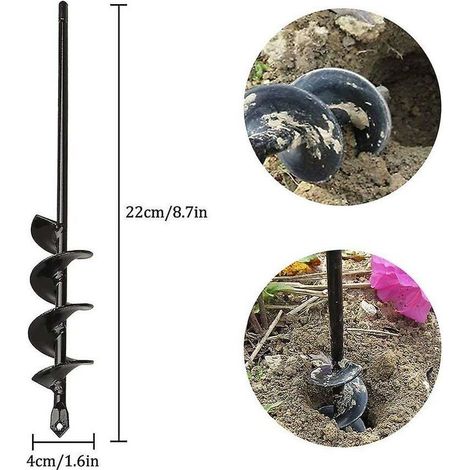 Tarière de Jardinage, Perceuse à Spirale Outil de Jardinage pour Planter des Arbres/Arbustes/Foret Hélicoïdal/La vis sans Fin de la Plantation - 4×22cm (1/3)