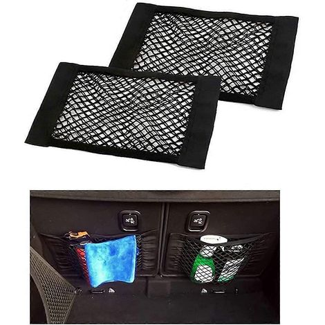 Filet de rangement pour coffre, lot de 2 filets de rangement pour voiture - Bouteilles, courses, rangement supplémentaire (1/5)
