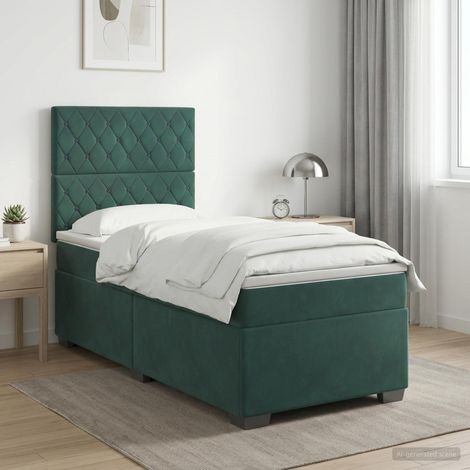 vidaXL Letto box spring con materasso Verde Scuro 80 x 200 cm Velluto (1/5)