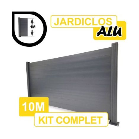 Kit Clôture Aluminium Gris Anthracite 10M - JARDICLOS - Sur Platines - 1 mètre