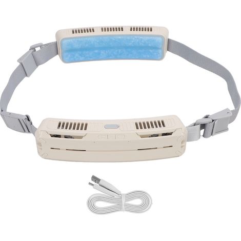 Ventilateur de taille portable mains libres, ventilation puissante, rechargeable, ceinture ajustable, idéal pour les voyages, le camping, la pêche et les travaux extérieurs (blanc). (1/3)