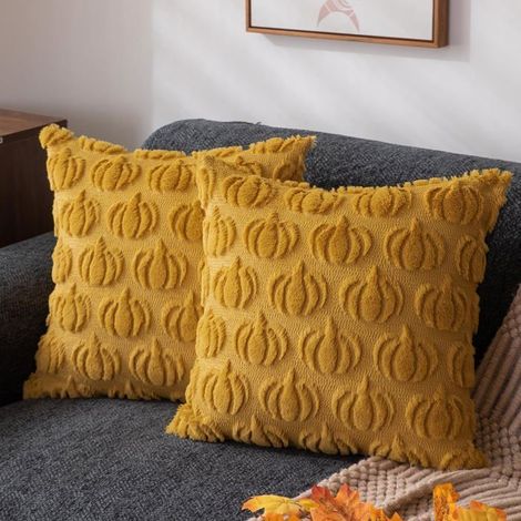 Lot de 2 housses de coussin d'automne 40 x 40 cm – Décoration citrouille rustique, housses de coussin en polaire douce pour canapé,b (1/2)