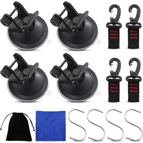 Set de 4 ventouses de camping avec ventouse forte avec crochets en S, crochets à ventouse multifonctions pour voiture, camping, maison, tente, auvent (1/5)