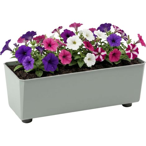 Jardinière Rectangulaire avec Pieds Élégants – Bac À Fleurs Vert en Plastique Robuste 37 x 17 cm, 6L – Résistant Aux Intempéries (1/5)